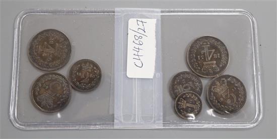 Great Britain, milled coinage, Victoria maundy set 1d to 4d, 1851 and a part maundy set 2d to 4d, 1856 Toned and AUNC